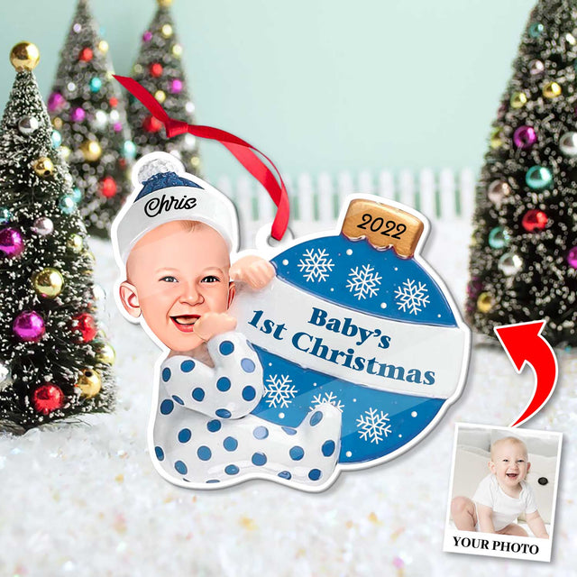 Personalized Name And Text, Ornament For Baby, Baby Boy's First Christmas, Christmas Bulbs, Christmas Shape Ornament 2 Sides