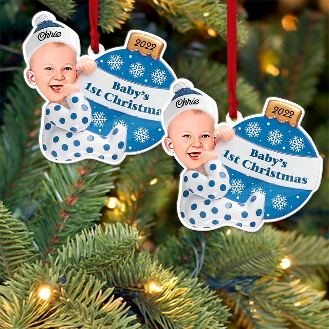 Personalized Name And Text, Ornament For Baby, Baby Boy's First Christmas, Christmas Bulbs, Christmas Shape Ornament 2 Sides