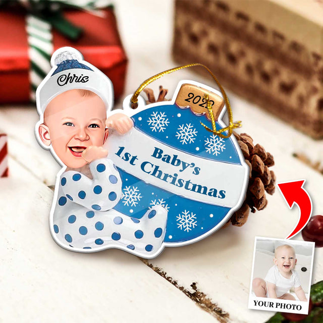 Personalized Name And Text, Ornament For Baby, Baby Boy's First Christmas, Christmas Bulbs, Christmas Shape Ornament 2 Sides