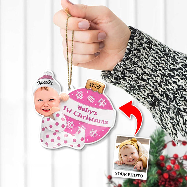 Personalized Name And Text, Ornament For Baby, Baby Girl's First Christmas, Christmas Bulbs, Christmas Shape Ornament 2 Sides