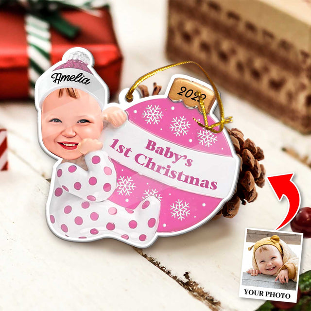 Personalized Name And Text, Ornament For Baby, Baby Girl's First Christmas, Christmas Bulbs, Christmas Shape Ornament 2 Sides