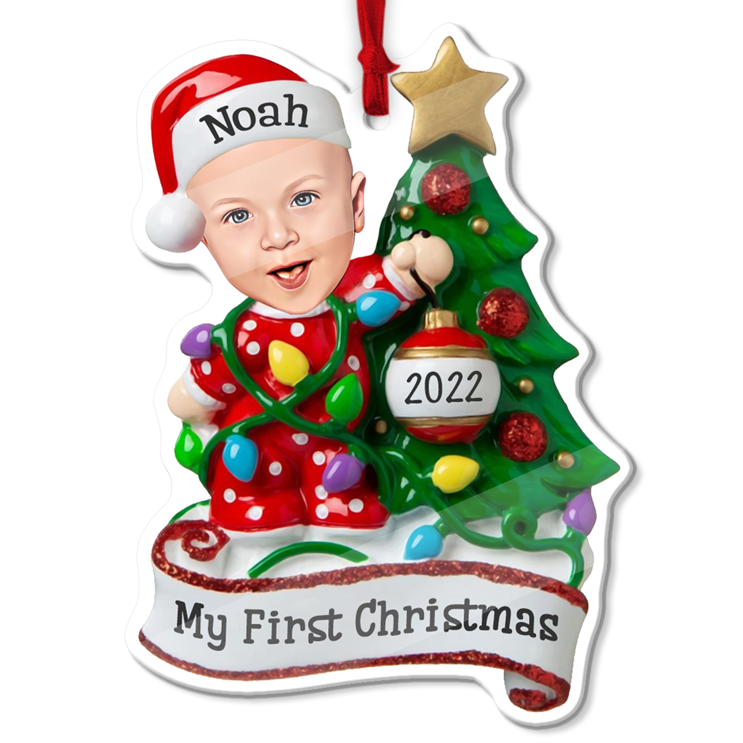Personalized Name And Text, Ornament For Baby, My First Christmas, Christmas Bulbs & Tree, Christmas Shape Ornament 2 Sides