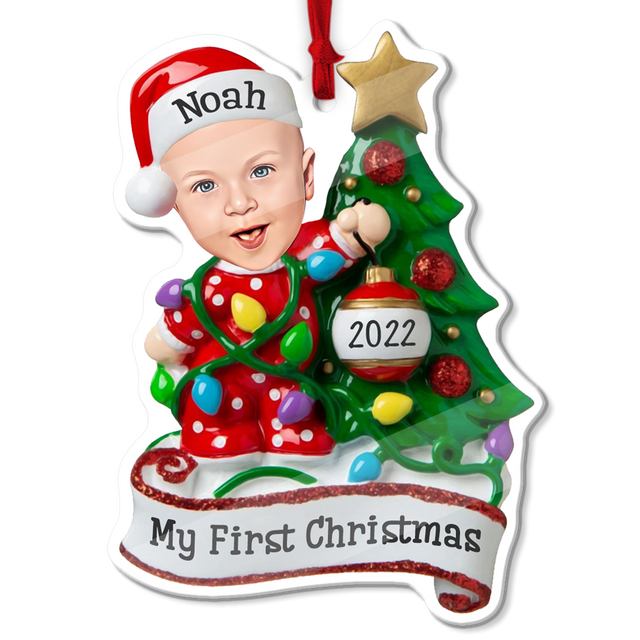 Personalized Name And Text, Ornament For Baby, My First Christmas, Christmas Bulbs & Tree, Christmas Shape Ornament 2 Sides