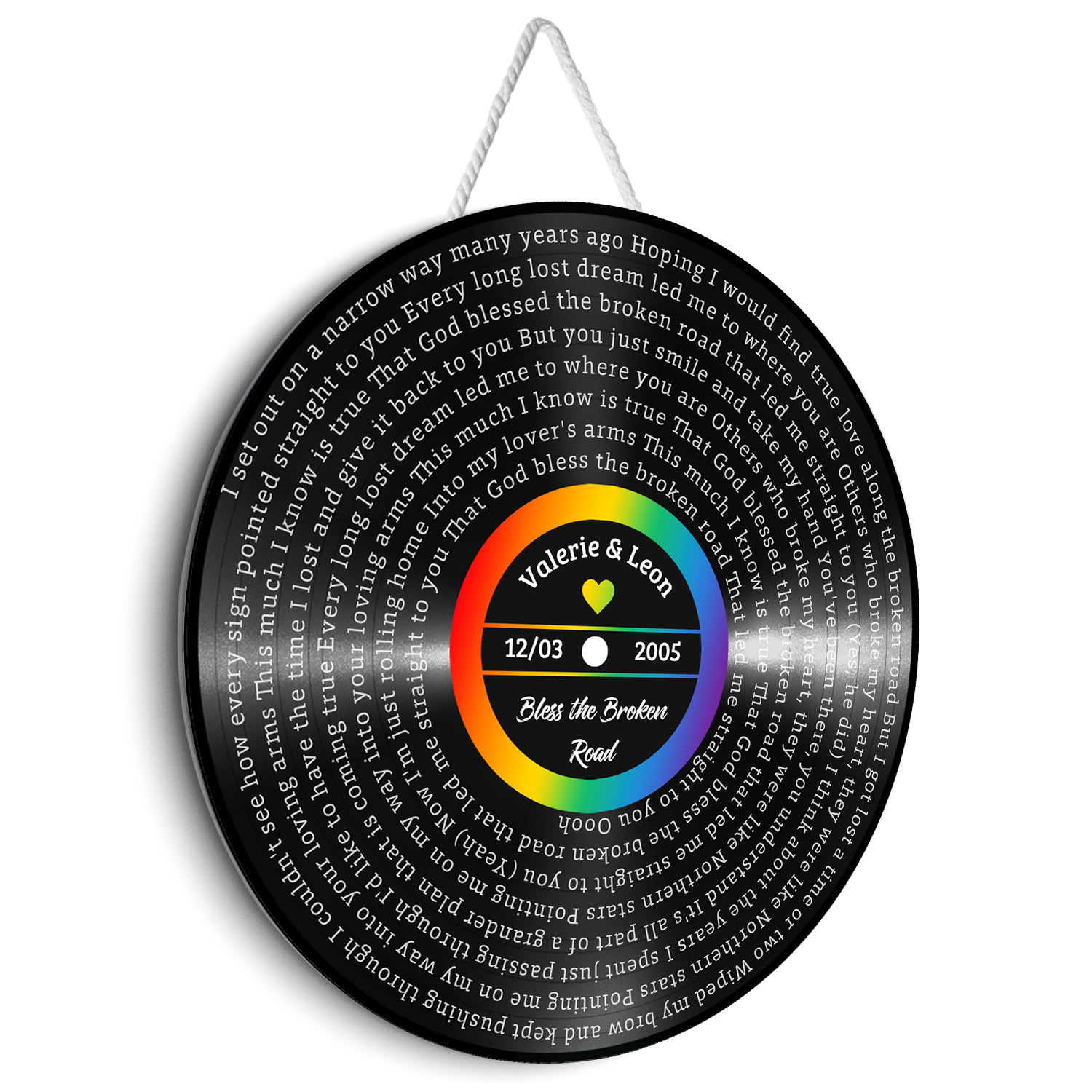 Custom Song Lyrics, Vinyl Record Art, LGBT Rainbow Style, Customizable Song Name And Text Round Wood Sign