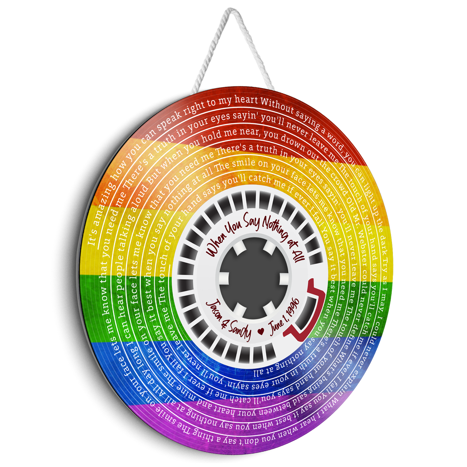 Custom Song Lyrics, Supply Reel Cassette, LGBT Rainbow Art, Customizable Song Name And Text Round Wood Sign