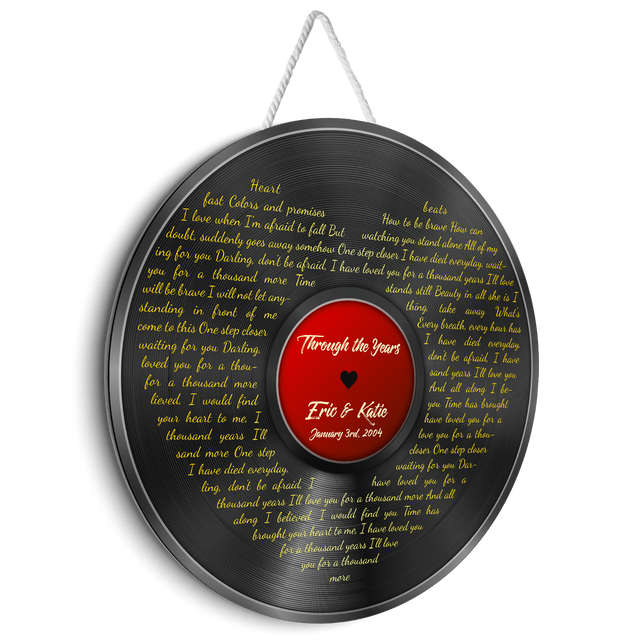 Custom Song Lyrics, Heart Shape, Vinyl Record, Customizable Song Name And Text Round Wood Sign