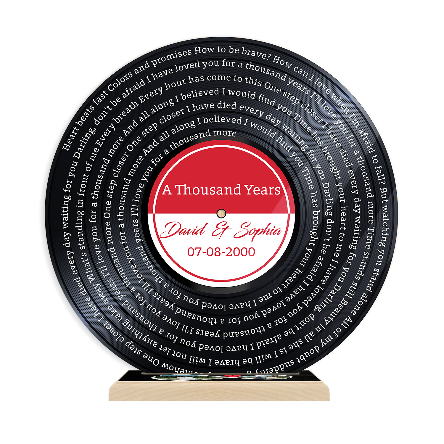 Custom Song Lyrics, Acrylic Record with Wood Stand, 2 Photos