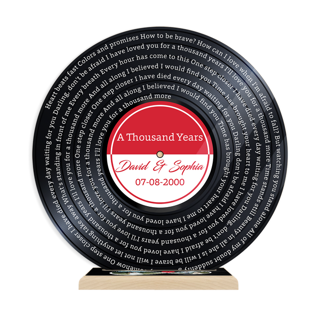 Custom Song Lyrics, Acrylic Record with Wood Stand, 2 Photos