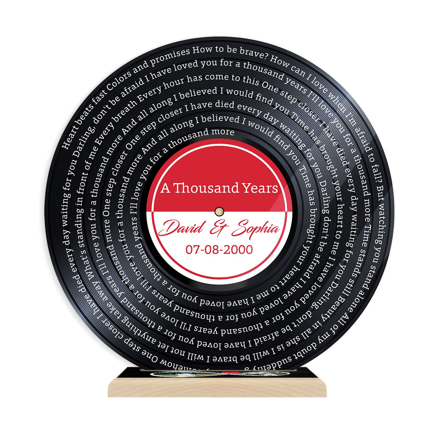 Custom Song Lyrics, Acrylic Record with Wood Stand, 2 Photos