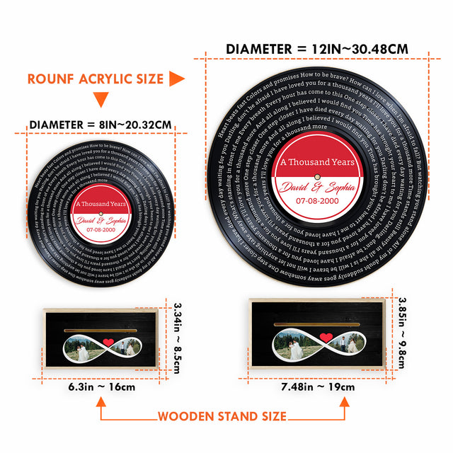 Custom Song Lyrics, Acrylic Record with Wood Stand, 2 Photos