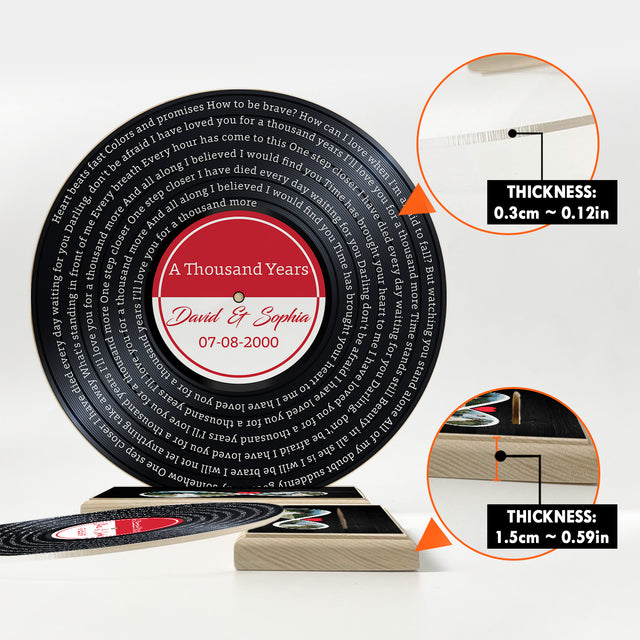 Custom Song Lyrics, Acrylic Record with Wood Stand, 2 Photos