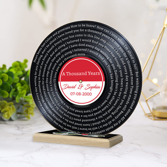 Custom Song Lyrics, Acrylic Record with Wood Stand, 2 Photos