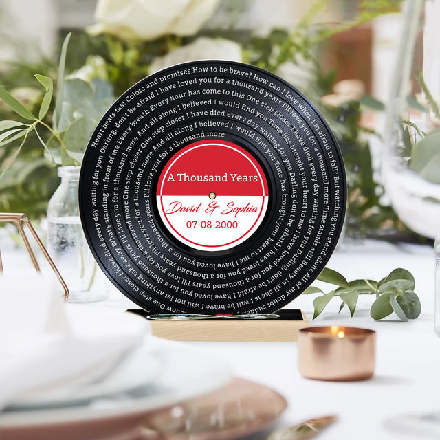 Custom Song Lyrics, Acrylic Record with Wood Stand, 2 Photos