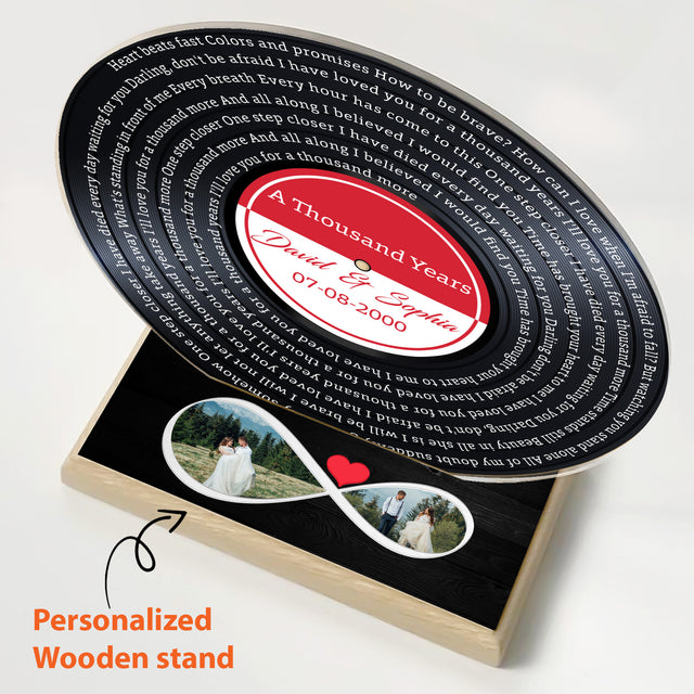 Custom Song Lyrics, Acrylic Record with Wood Stand, 2 Photos