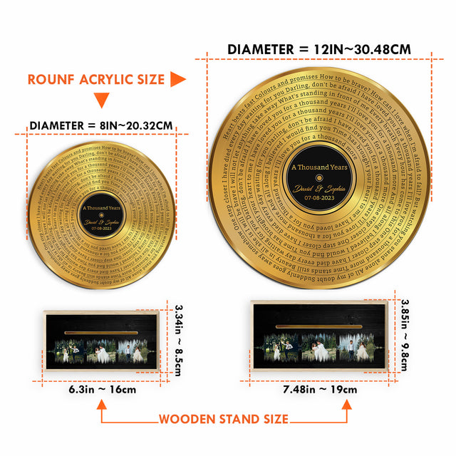 Custom Song Lyrics & Upload Photo, Gold Acrylic Record
