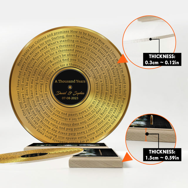 Custom Song Lyrics & Upload Photo, Gold Acrylic Record
