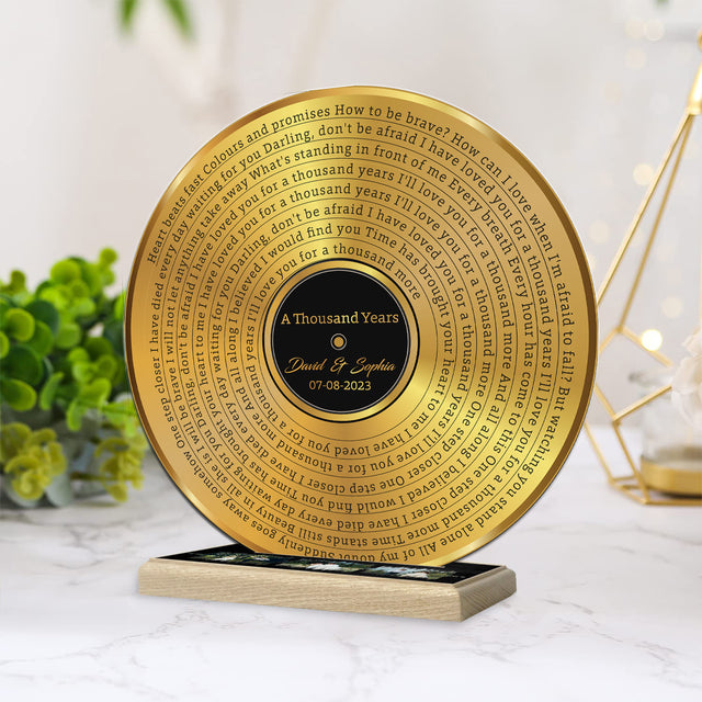 Custom Song Lyrics & Upload Photo, Gold Acrylic Record