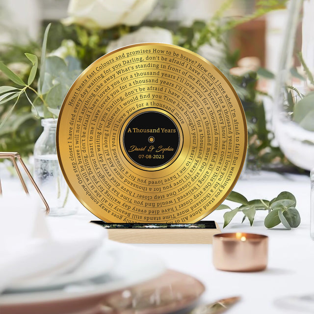 Custom Song Lyrics & Upload Photo, Gold Acrylic Record