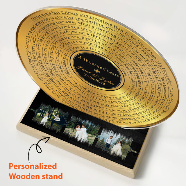Custom Song Lyrics & Upload Photo, Gold Acrylic Record