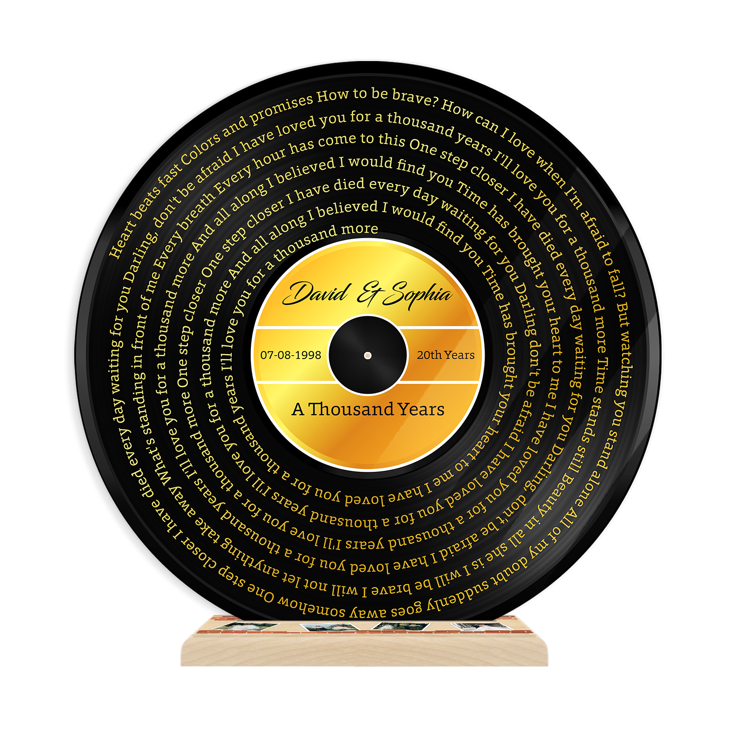 Custom Song Lyrics & Upload Photo, Gold Style, Acrylic Record