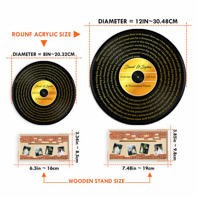 Custom Song Lyrics & Upload Photo, Gold Style, Acrylic Record