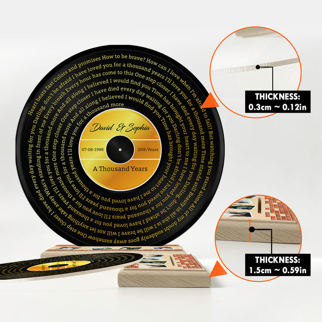 Custom Song Lyrics & Upload Photo, Gold Style, Acrylic Record