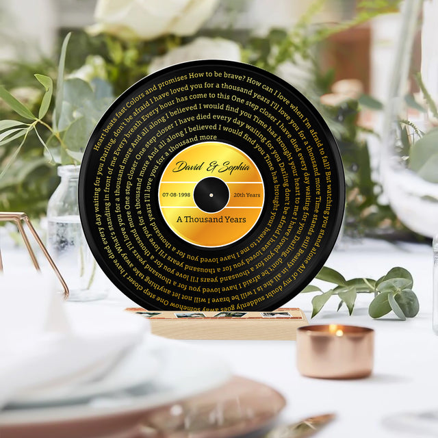Custom Song Lyrics & Upload Photo, Gold Style, Acrylic Record
