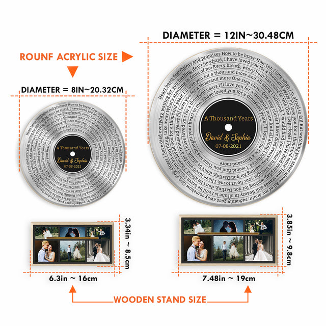 Custom Song Lyrics & Upload Photo, Silver Black Style, Acrylic Record