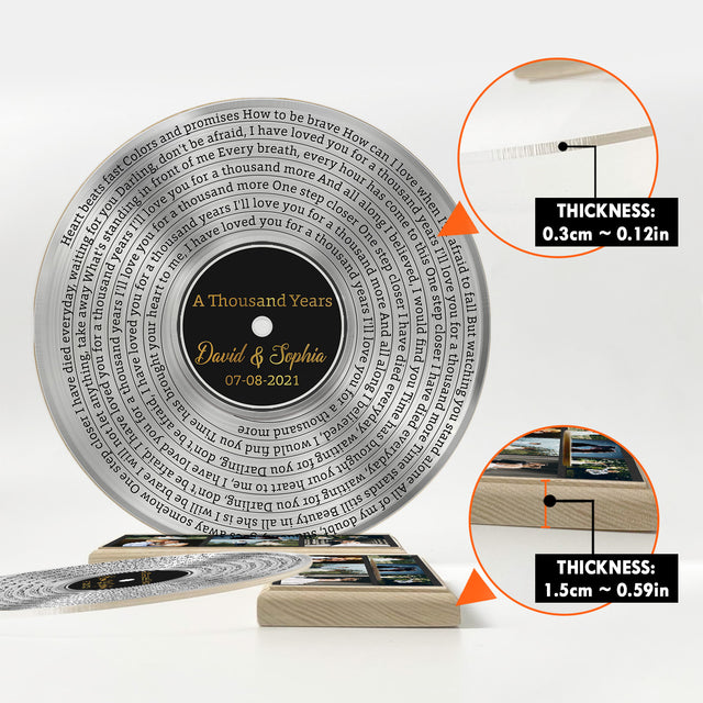 Custom Song Lyrics & Upload Photo, Silver Black Style, Acrylic Record