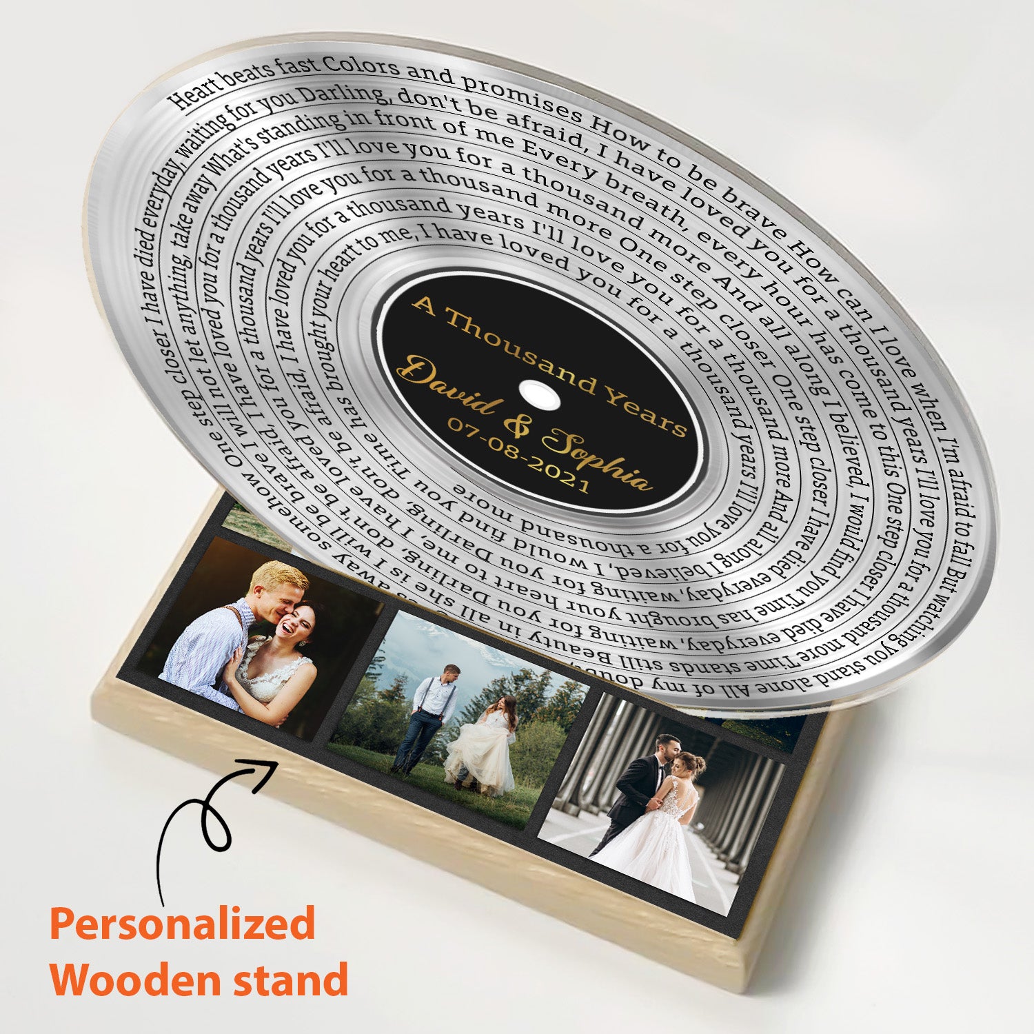 Custom Song Lyrics & Upload Photo, Silver Black Style, Acrylic Record