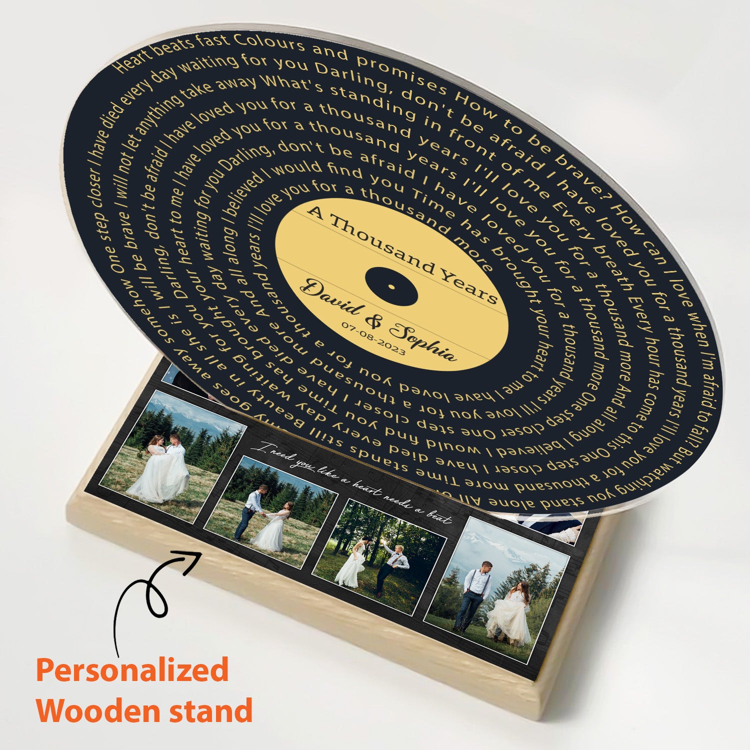 Custom Song Lyrics & Upload Photo, Yellow Style, Acrylic Record