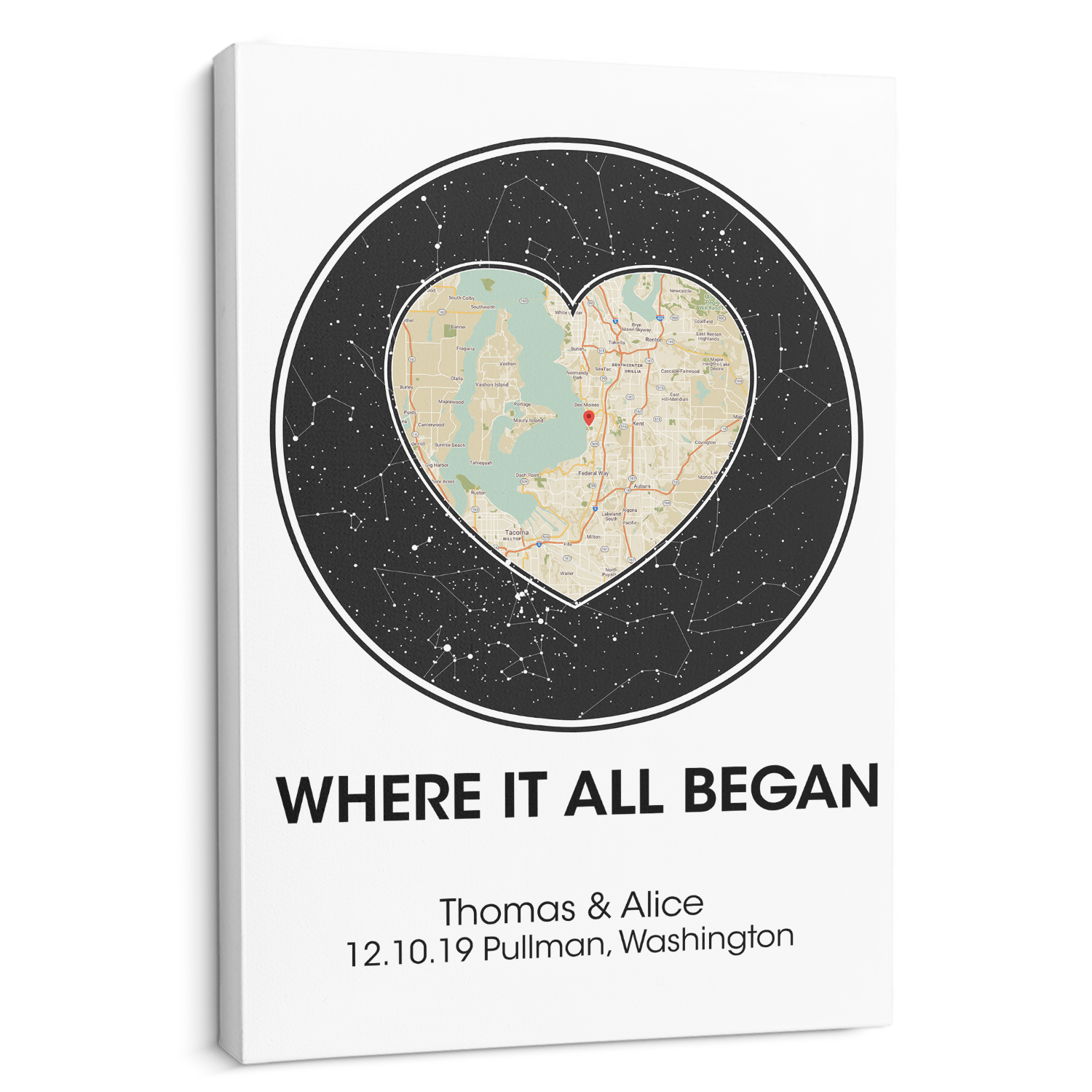 Custom Map And Star Map, Customizable Text White Background Canvas