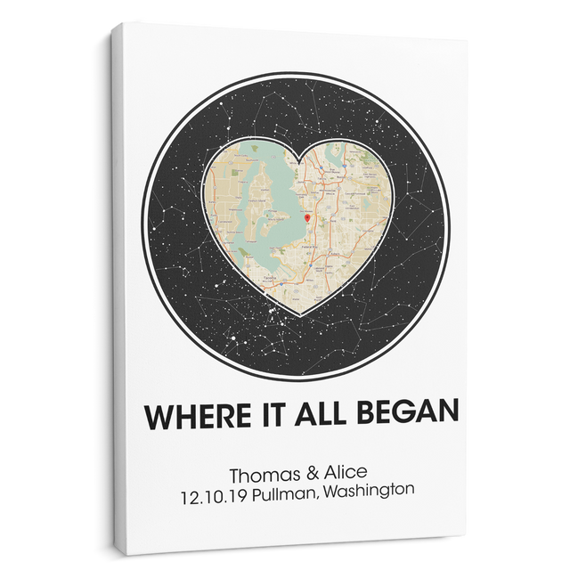 Custom Map And Star Map, Customizable Text White Background Canvas