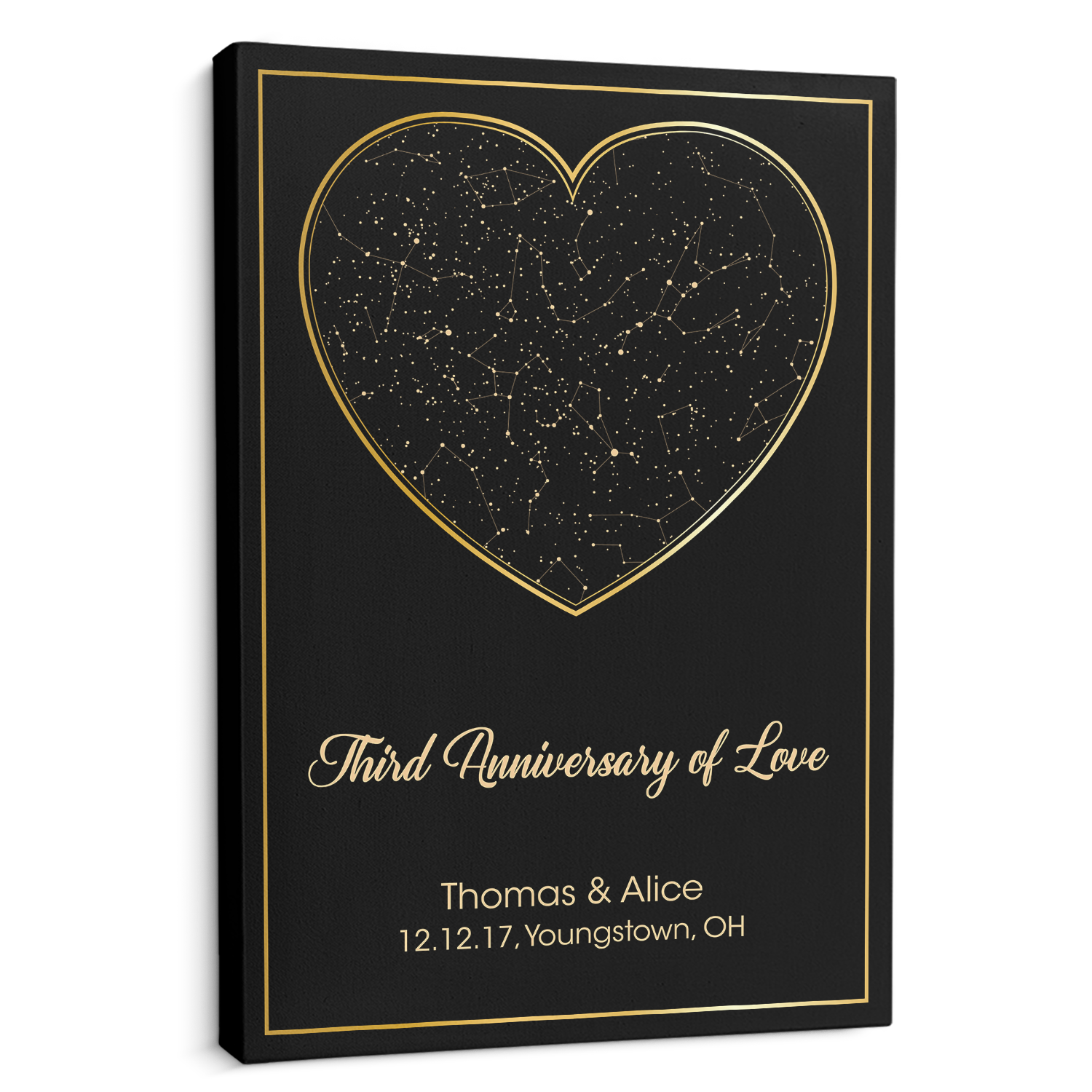 Custom Star Map And Text Heart Art Black Background Canvas