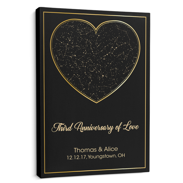 Custom Star Map And Text Heart Art Black Background Canvas