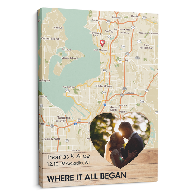 Customizable Map Print And Photo, Custom Text Wood Background Canvas