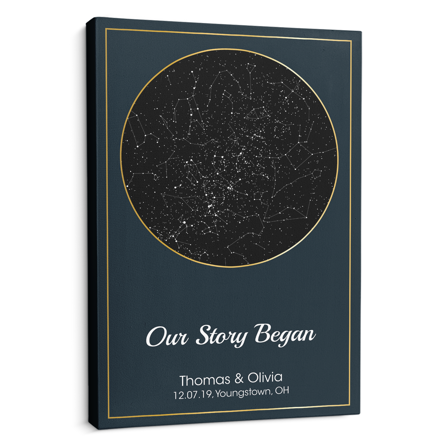 Custom Star Map Print Canvas Gold Line Deep Blue Background