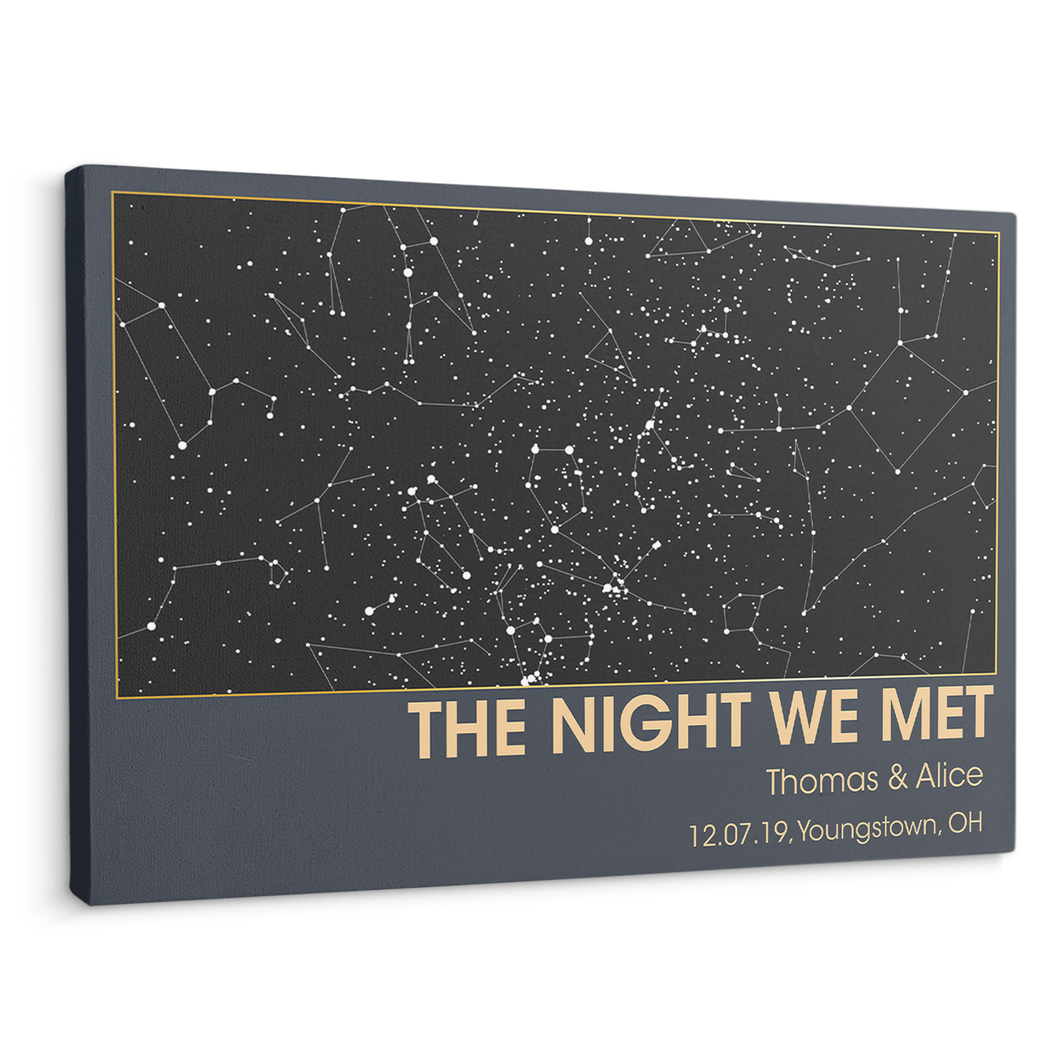 Custom Map Print, Customizable Map And Text Navy Background Canvas