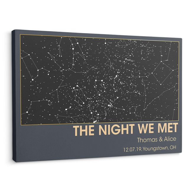 Custom Map Print, Customizable Map And Text Navy Background Canvas
