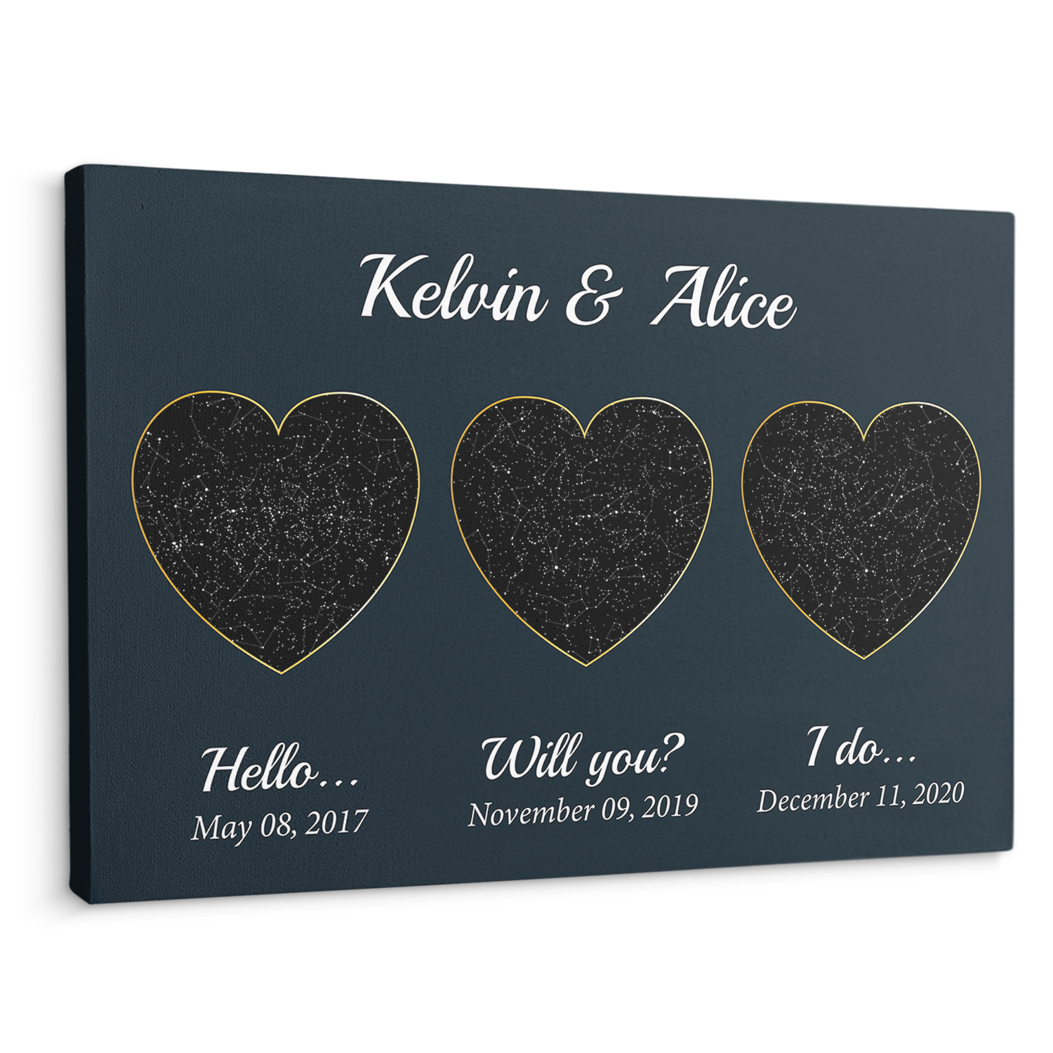 Hello - Will You - I Do Custom Star Map And Text Heart Art Navy Background Canvas