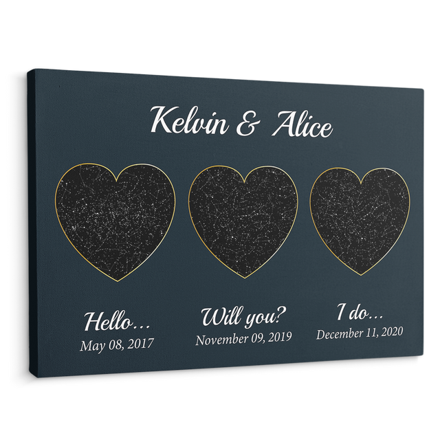 Hello - Will You - I Do Custom Star Map And Text Heart Art Navy Background Canvas