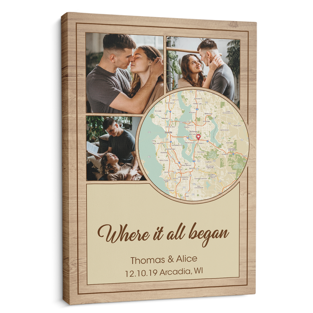 Custom Map Print And Photo 2 In 1 Wood Background Canvas Art Print