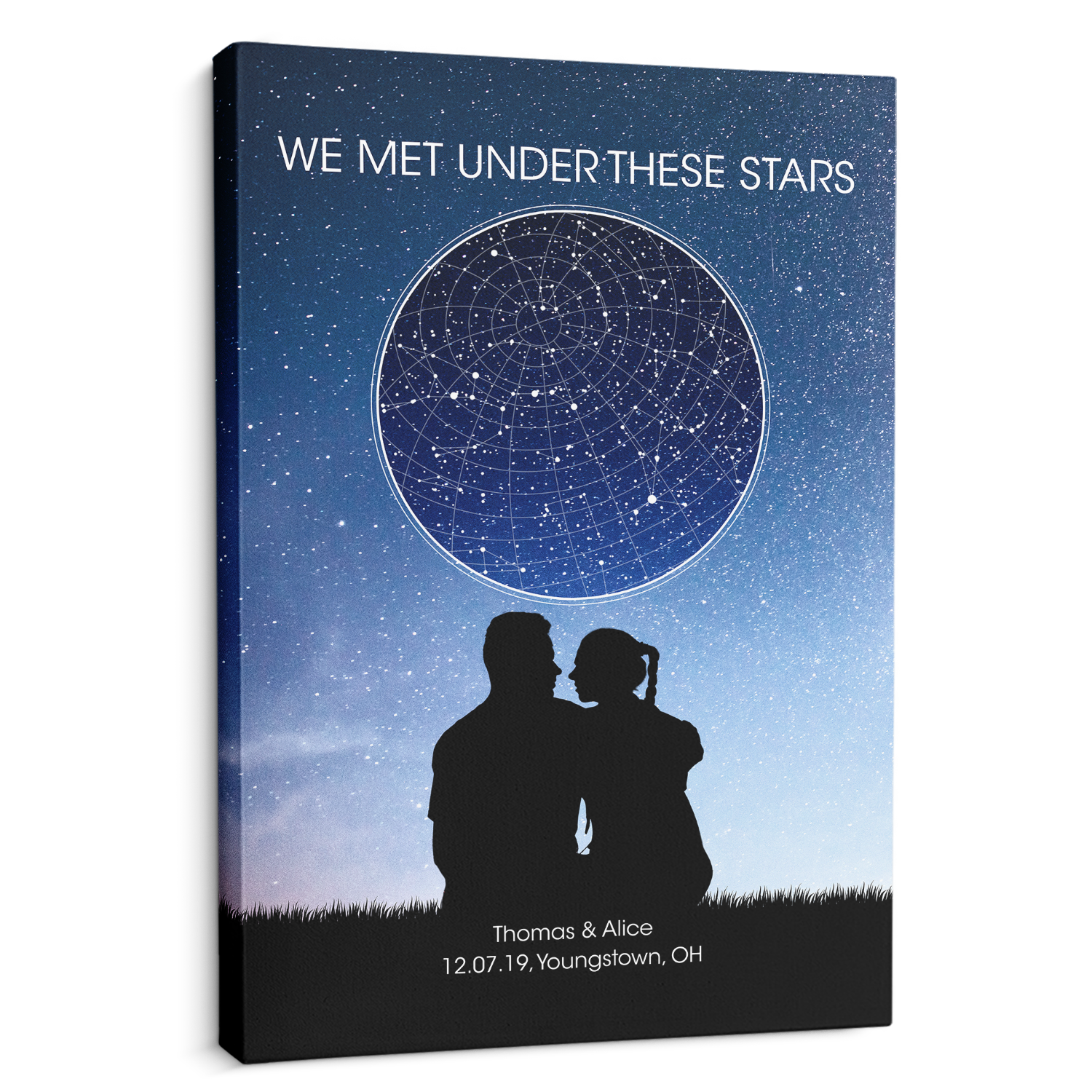 Custom Star Map By Date And Location, Customizable Night Sky And Text Canvas Art Print