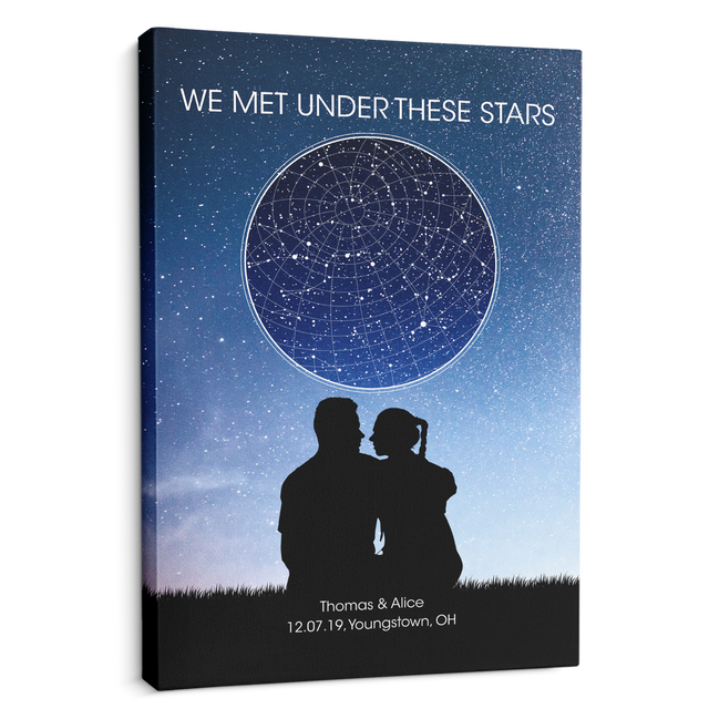 Custom Star Map By Date And Location, Customizable Night Sky And Text Canvas Art Print