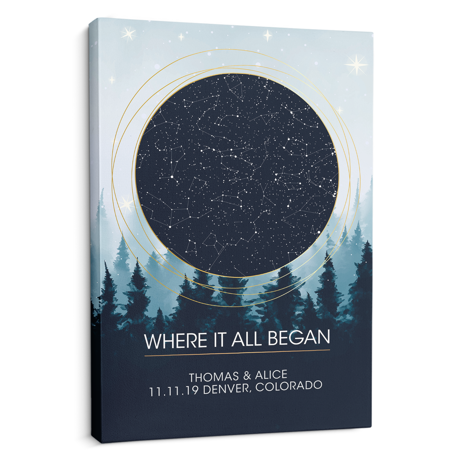 Custom Star Map By Date And Location, Customizable Night Sky And Text Canvas Art Print