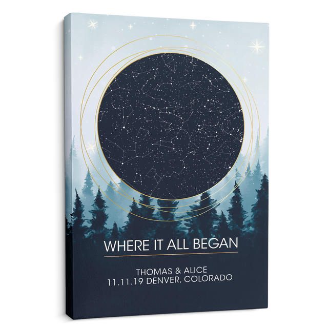 Custom Star Map By Date And Location, Customizable Night Sky And Text Canvas Art Print