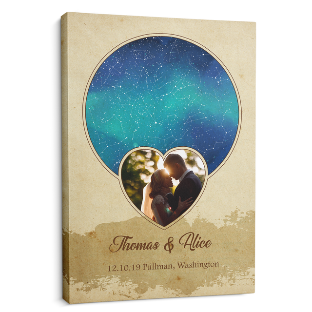 Customizable Night Sky, Custom Star Map, Photo And Text Canvas