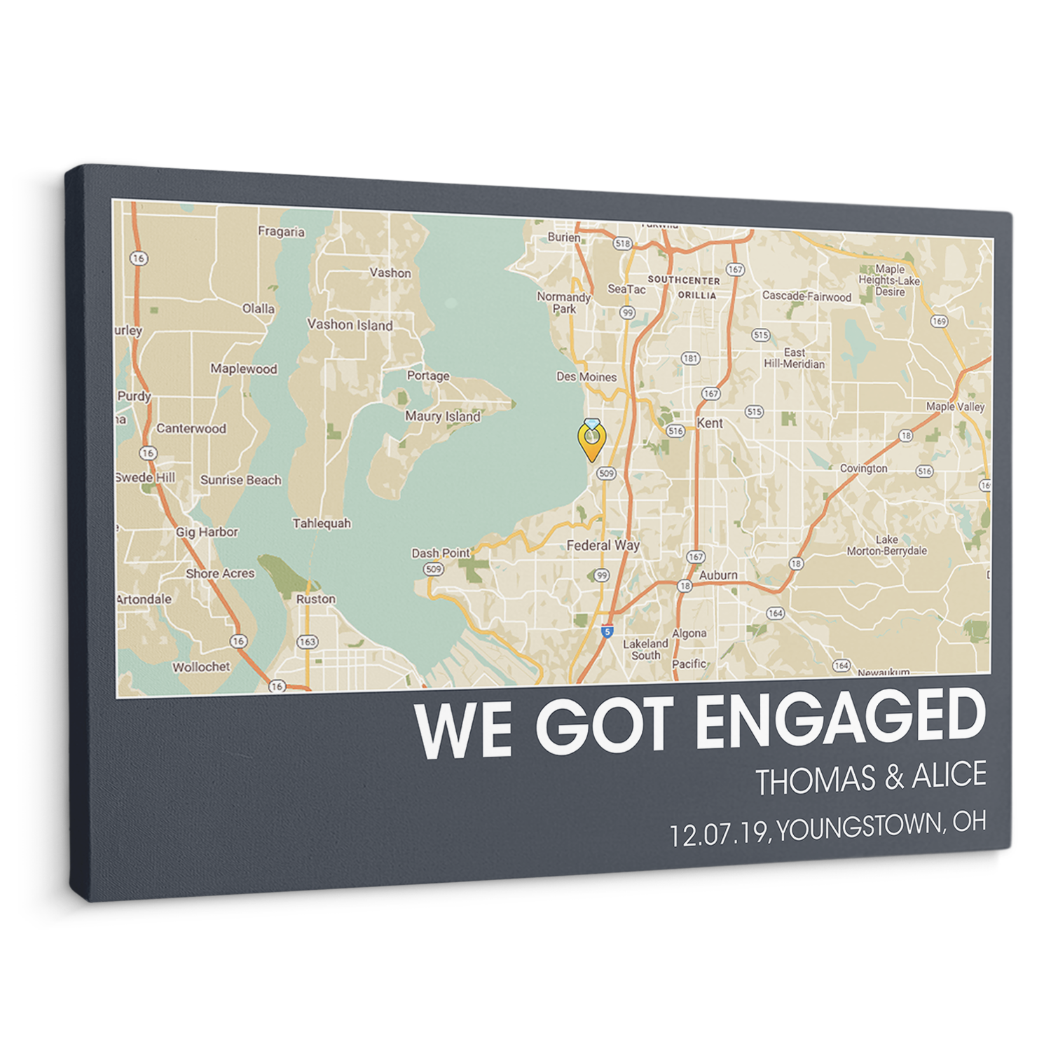 Customizable Map Print And Text Navy Background Canvas