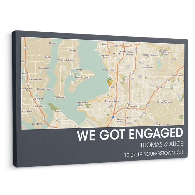 Customizable Map Print And Text Navy Background Canvas