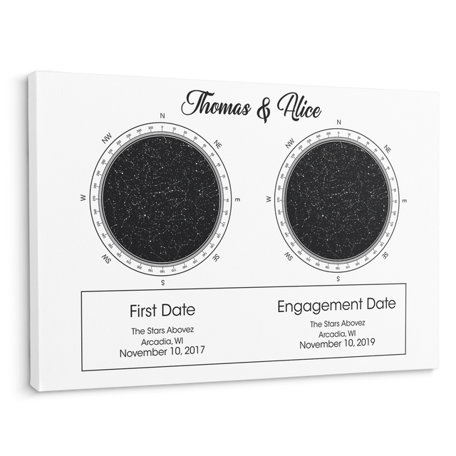 Custom Star Map 2 in 1, Customizable Text White Background Canvas